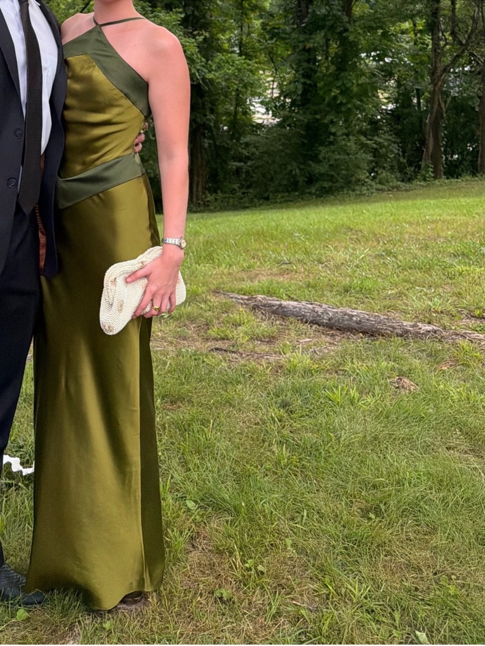 Reformation Jillian Silk Dress in Pear Satin Halter Maxi Evening Gown Size 4 - Picture 2 of 9